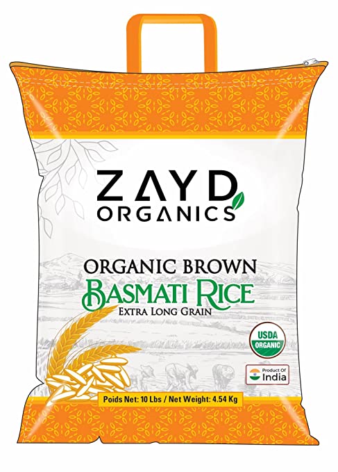 Zayd Organics Brown Basmati Rice, Indian Origin, USDA Organic, 10lbs